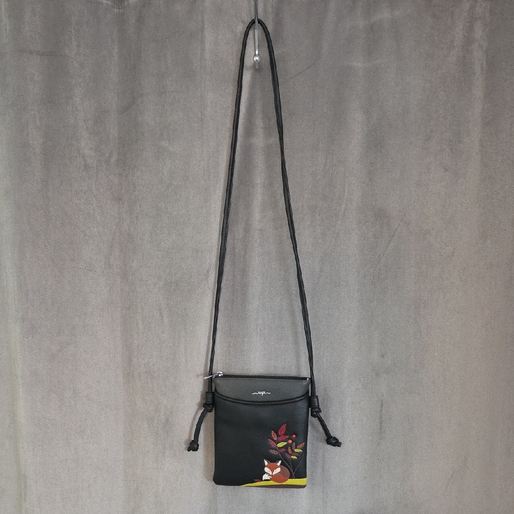 Espe Elegant Black Crossbody Bag with Floral And Fox Design